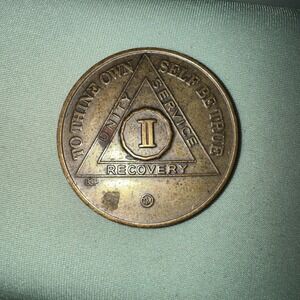 Alcoholics Anonymous AA 2 Year Bronze Medallion Coin Chip Token Sobriety Sober